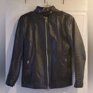 Womens Vintage Black Genuine Leather Moto Jacket S